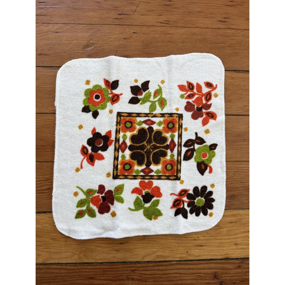 Vintage Fieldcrest Floral Bath Washcloth Towel 12x12 Multicolor Cotton USA Retro